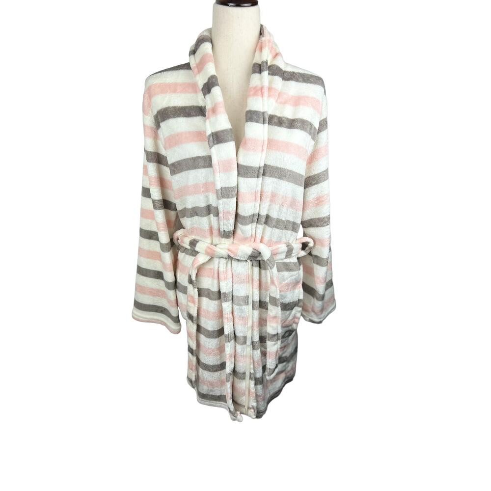 Capelli New York Plush Short Robe in Cream, Pink and Beige with Belt Size M
